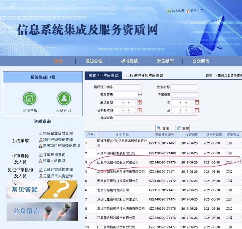 中天信獲信息系統集成及服務二級資質，開啟集成服務新篇章